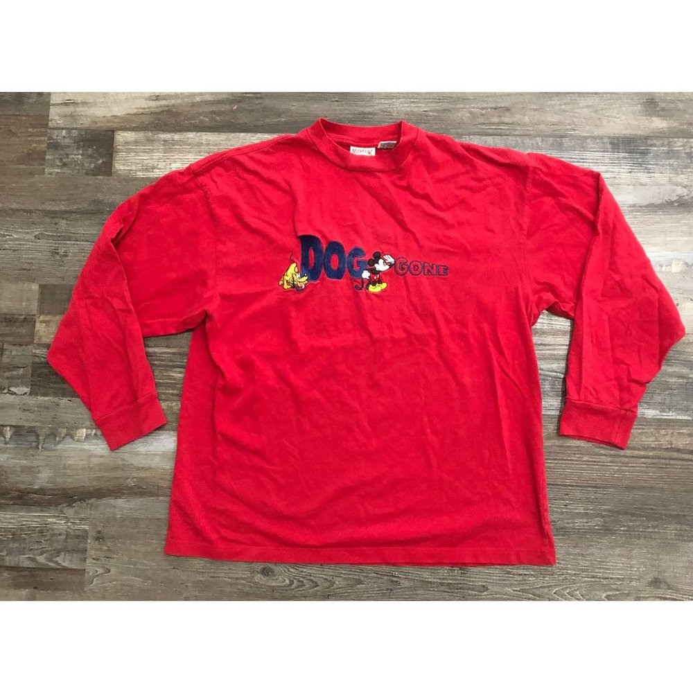 Vintage Mickey Inc Adult Xl Embroidered Dog Gone Long Sleeve Shirt